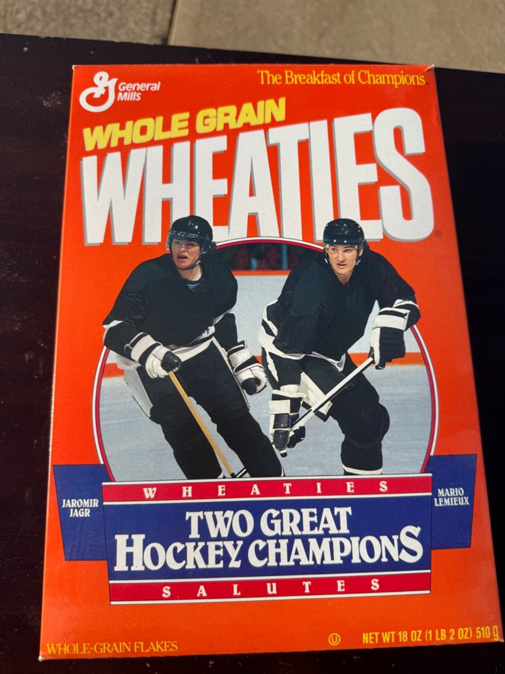 Hockey Greats Mario Lemieux & Jaromir Jagr cereal box. Box only